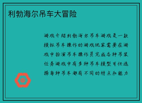 利勃海尔吊车大冒险