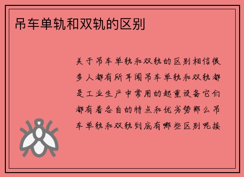 吊车单轨和双轨的区别