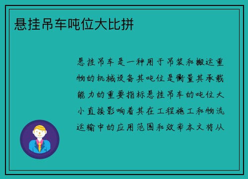 悬挂吊车吨位大比拼