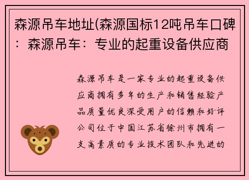 森源吊车地址(森源国标12吨吊车口碑：森源吊车：专业的起重设备供应商)