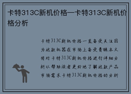 卡特313C新机价格—卡特313C新机价格分析