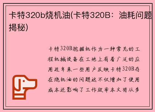 卡特320b烧机油(卡特320B：油耗问题揭秘)