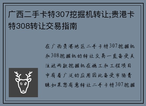 广西二手卡特307挖掘机转让;贵港卡特308转让交易指南